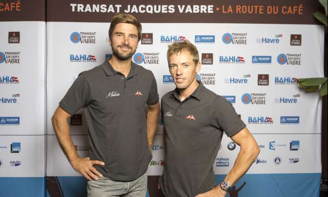 Malizia 2 avec les skippers Boris Herrmann et Thomas Ruyant - Conférence de presse de la Transat Jacques Vabre 2017 au Pavillon des Champs Elysées, Paris, le 20 Septembre 2017 - Photo Jean-Marie Liot / ALeA / TJV17