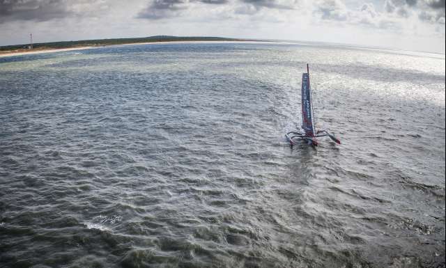 Multi 50 Arkema, skipper Lalou Roucayrol and his co-skipper training for the Transat Jacques Vabre 2017, duo sailing race from Le Havre (FRA) to Salvador de Bahia (BRA), off Bordeaux, on July 24, 2017 - Photo Vincent Olivaud / Arkema