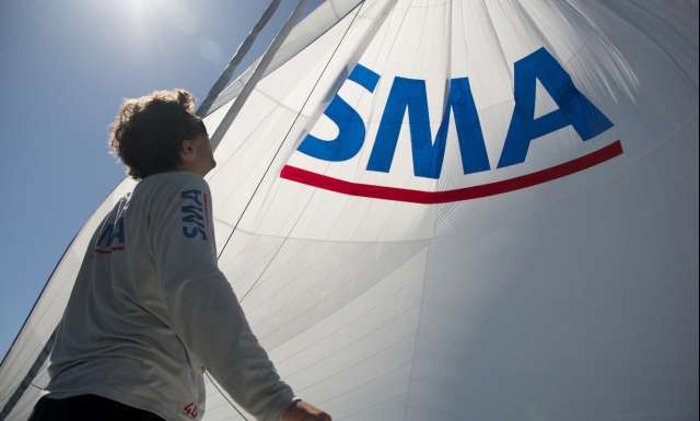 Onboard SMA Imoca, with skipper Paul Meilhat and co-skipper Gwenole Gahinet training on their sailing journey off Port La Foret (South Brittany), on May 25th, 2017 - Photo Ronan Gladu / SMA