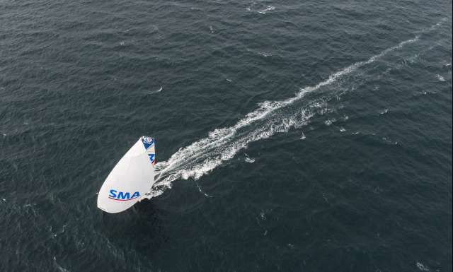 Aerial images of the Imoca SMA, skippers Paul Meilhat and Gwenole Gahinet, during training for the Transat Jacques Vabre, off Groix, south Brittany, on October 5th, 2017 - Photo Vincent Curutchet / ALeA  / SMA 