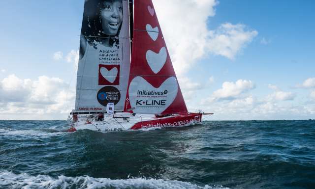 Initiatives-Cœur, skippers Tanguy de Lamotte and Samantha Davies during Start of the Transat Jacques Vabre 2017, duo sailing race from Le Havre (FRA) to Salvador de Bahia (BRA) in Le Havre on November 5th, 2017 - Photo Jean-Louis Carli / ALeA / TJV17