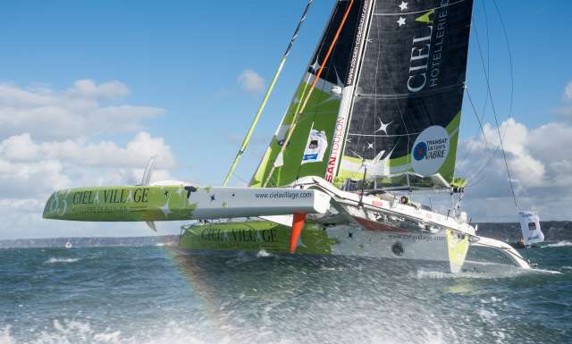 Ciela Village, skippers Thierry Bouchard and Oliver Krauss during Start of the Transat Jacques Vabre 2017, duo sailing race from Le Havre (FRA) to Salvador de Bahia (BRA) in Le Havre on November 5th, 2017 - Photo Jean-Louis Carli / ALeA / TJV17