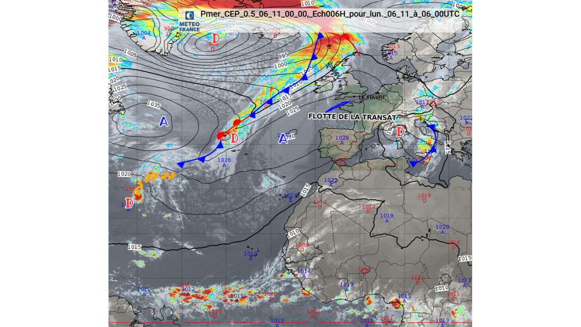 Weather forecast for Transat Jacques Vabre 2017 race course on Monday, November 7, 07:34 UTC 