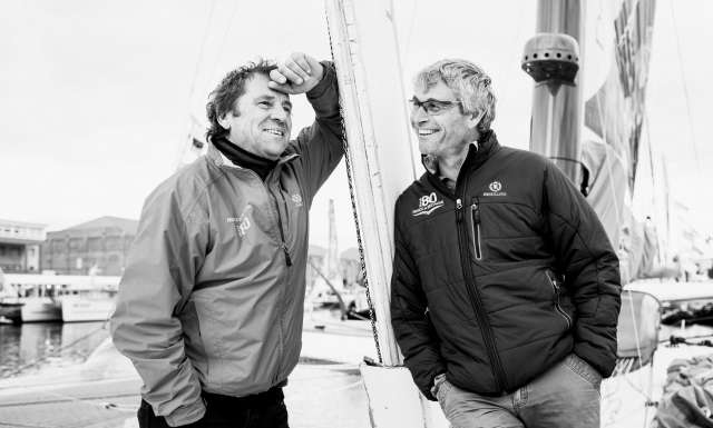 Prince de Bretagne, skippers Lionel Lemonchois and Bernard Stamm Portraits expo skippers during pre-start of the Transat Jacques Vabre 2017, duo sailing race from Le Havre (FRA) to Salvador de Bahia (BRA) in Le Havre on November 4th, 2017 - Photo Jean-Louis Carli / ALeA / TJV17