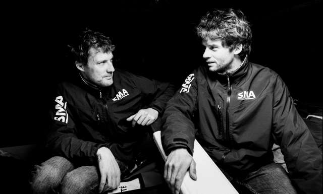 SMA, skippers Paul Meilhat and Gwenole Gahinet, Portraits expo skippers during pre-start of the Transat Jacques Vabre 2017, duo sailing race from Le Havre (FRA) to Salvador de Bahia (BRA) in Le Havre on November 4th, 2017 - Photo Jean-Louis Carli / ALeA / TJV17