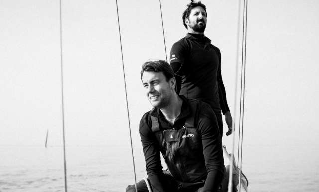 Vivo A Beira, skippers Yoann Richomme and Pierre Lacaze Portraits expo skippers during pre-start of the Transat Jacques Vabre 2017, duo sailing race from Le Havre (FRA) to Salvador de Bahia (BRA) in Le Havre on November 4th, 2017 - Photo Jean-Louis Carli / ALeA / TJV17