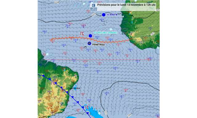Prévisions pour le lundi 13 novembre à 12h utc.