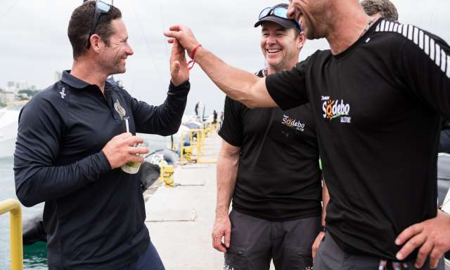 2nd place in Ultime category for Maxi Edmond de Rothschild, skippers Sebastien Josse and Thomas Rouxel, in 7d 23h 55mn 24s, with Sodebo Ultim', skippers Thomas Coville and Jean-Luc Nelias, during arrival of the duo sailing race Transat Jacques Vabre 2017 from Le Havre (FRA) to Salvador de Bahia (BRA), on November 13th, 2017 - Photo Jean-Louis Carli / ALeA / TJV17