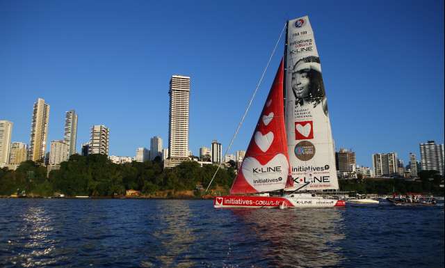 6th place in Imoca category for Initiatives-Cœur, skippers Tanguy de Lamotte and Samantha Davies, during arrivals of the duo sailing race Transat Jacques Vabre 2017 from Le Havre (FRA) to Salvador de Bahia (BRA), on November 20th, 2017 - Photo Jean-Marie Liot / ALeA / TJV2017