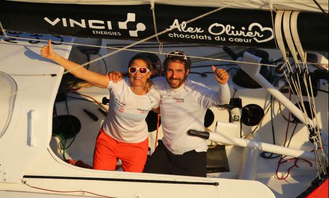 celebration after 6th place in Imoca category for Initiatives-Cœur, skippers Tanguy de Lamotte and Samantha Davies, during arrivals of the duo sailing race Transat Jacques Vabre 2017 from Le Havre (FRA) to Salvador de Bahia (BRA), on November 20th, 2017 - Photo Jean-Marie Liot / ALeA / TJV2017