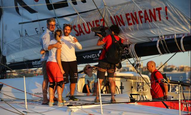 6th place in Imoca category for Initiatives-Cœur, skippers Tanguy de Lamotte and Samantha Davies, during arrivals of the duo sailing race Transat Jacques Vabre 2017 from Le Havre (FRA) to Salvador de Bahia (BRA), on November 20th, 2017 - Photo Jean-Marie Liot / ALeA / TJV2017