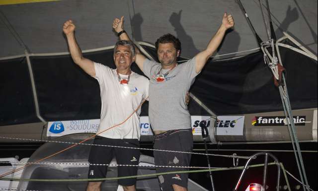 11th place in Imoca category for La Mie Caline - Artipole, skippers Arnaud Boissières and Manuel Cousin, during arrivals of the duo sailing race Transat Jacques Vabre 2017 from Le Havre (FRA) to Salvador de Bahia (BRA), on November 22nd, 2017 - Photo Jean-Marie Liot / ALeA / TJV2017