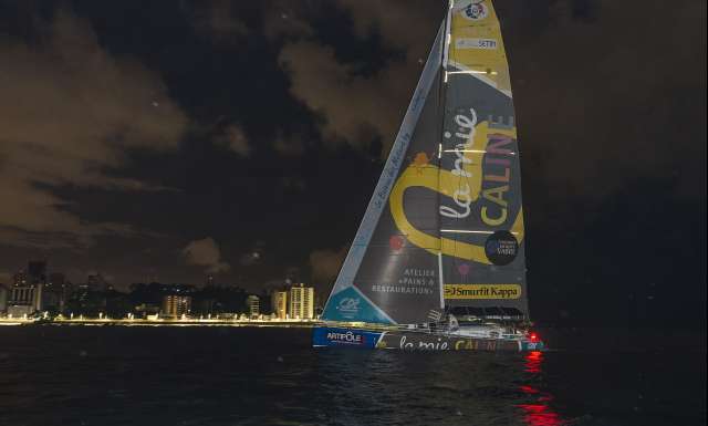 11th place in Imoca category for La Mie Caline - Artipole, skippers Arnaud Boissières and Manuel Cousin, during arrivals of the duo sailing race Transat Jacques Vabre 2017 from Le Havre (FRA) to Salvador de Bahia (BRA), on November 22nd, 2017 - Photo Jean-Marie Liot / ALeA / TJV2017