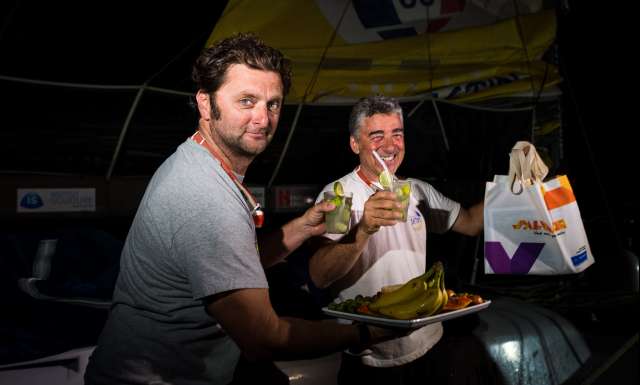 11th place in Imoca category for La Mie Caline - Artipole, skippers Arnaud Boissières and Manuel Cousin, at pontoon during arrivals of the duo sailing race Transat Jacques Vabre 2017 from Le Havre (FRA) to Salvador de Bahia (BRA), on November 22nd, 2017 - Photo Jean-Louis Carli / ALeA / TJV2017