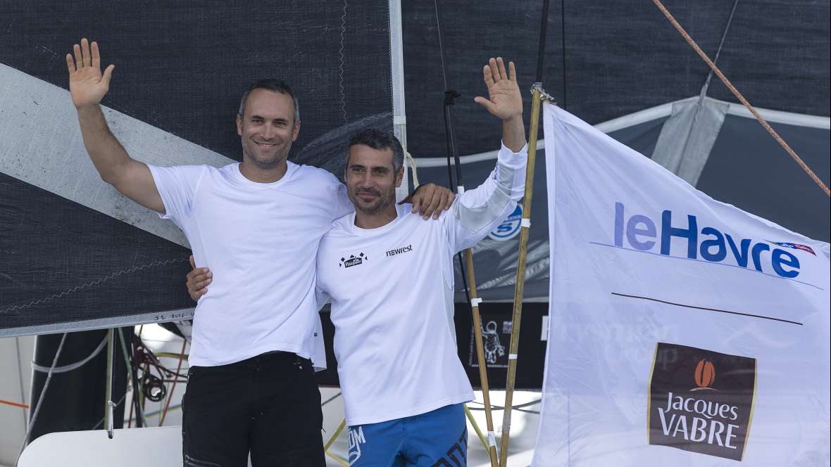 Les premiers mots de Fabrice Amédéo et Giancarlo Pedote (Newrest-Brioche Pasquier) à leur arrivée au ponton