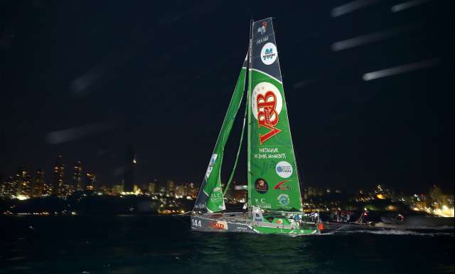 First pictures of winner in Class 40 category - VandB, skippers Maxime Sorel and Antoine Carpentier, during arrivals of the duo sailing race Transat Jacques Vabre 2017 from Le Havre (FRA) to Salvador de Bahia (BRA), on November 22nd, 2017 - Photo Jean-Marie Liot / ALeA / TJV2017