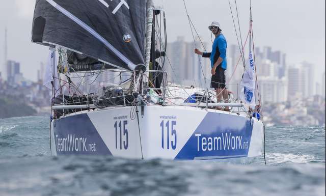 4th place in Class 40 category - TeamWork40, skippers Bertrand Delesne and Justine Mettraux, during arrivals of the duo sailing race Transat Jacques Vabre 2017 from Le Havre (FRA) to Salvador de Bahia (BRA), on November 23rd, 2017 - Photo Jean-Marie Liot / ALeA / TJV2017