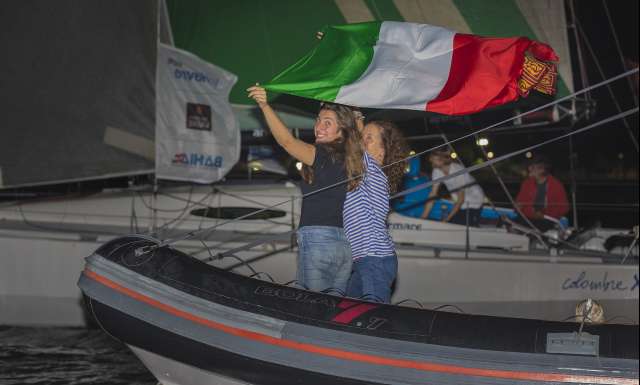 6th place in Class 40 category - Colombre XL, skippers Massimo Juris and Pietro Luciani, celebration during arrivals of the duo sailing race Transat Jacques Vabre 2017 from Le Havre (FRA) to Salvador de Bahia (BRA), on November 24th, 2017 - Photo Jean-Marie Liot / ALeA / TJV2017