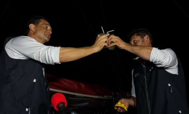 Sylvain Pontu and Christophe Rateau onboard Gustave Rossy, finishing eighth in Class 40 Ranking, during arrival of the duo sailing race Transat Jacques Vabre 2017 from Le Havre (FRA) to Salvador de Bahia (BRA), on November 25th, 2017 - Photo Jean-Marie Liot / ALeA / TJV17