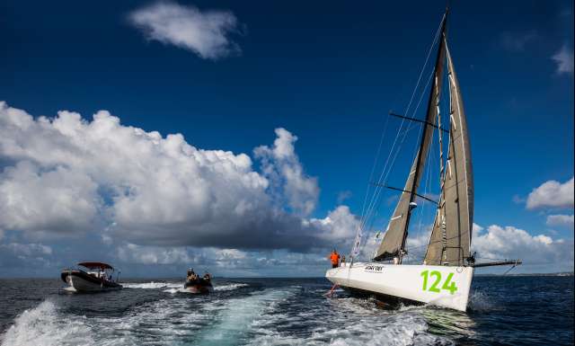 10th place in Class 40 category - OBPORTUS IV, skippers Olivier Roussey and Philippe Burger, during arrivals of the duo sailing race Transat Jacques Vabre 2017 from Le Havre (FRA) to Salvador de Bahia (BRA), on November 26th, 2017 - Photo Jean-Marie Liot / ALeA / TJV2017